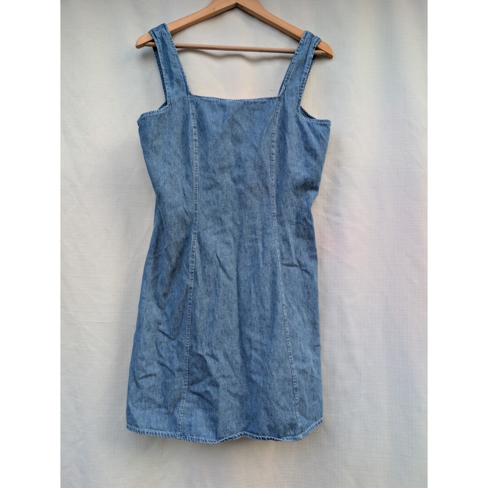 NEW YORK STYLE Vintage 90s Mini Dress Womens 10 Blue Denim Cotton Square Neck